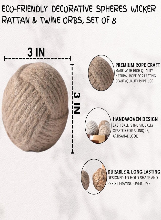 Brainmart 8 Pcs Jute Rope Decorative Balls, Natural Cotton Knot Orbs for Bowl Filler, Rustic Coastal Farmhouse Decor, Wedding Centerpiece & Living Room Decoration (Dia - 3Inch) - Image 2