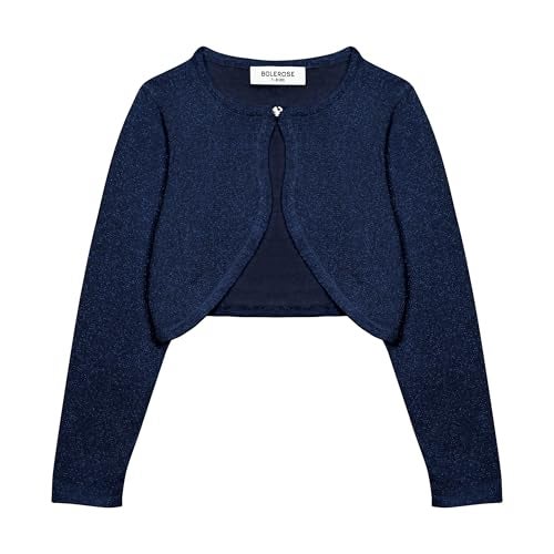 BOLEROSE Girls Long Sleeve Sparkle Cardigan Childrens Kids Bolero Shrug (Midnight Blue, 11-12 YRS) - Image 1