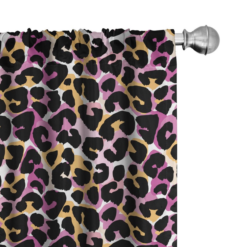 Ambesonne Leopard Print Curtains  Abstract Wild Exotic Animal Skin Pattern in Style with Vibrant Color  Window Treatments 2 Panel Set for Living Room Bedroom  Pair of - 28"" x 95""  Pink Black - Image 1