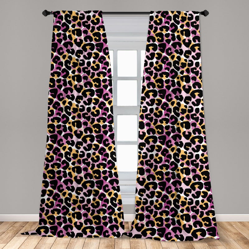 Ambesonne Leopard Print Curtains  Abstract Wild Exotic Animal Skin Pattern in Style with Vibrant Color  Window Treatments 2 Panel Set for Living Room Bedroom  Pair of - 28"" x 95""  Pink Black - Image 3