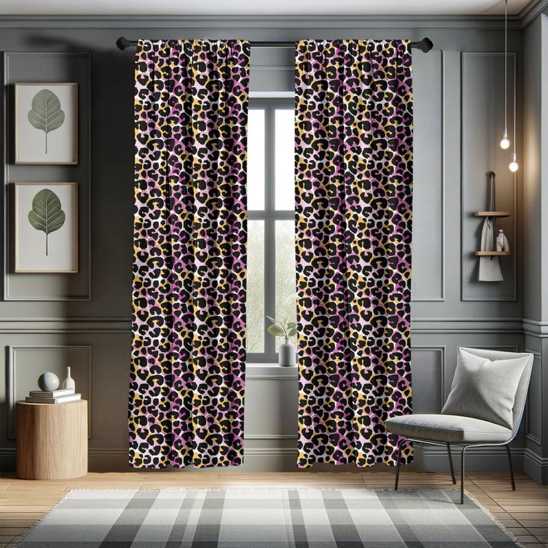 Ambesonne Leopard Print Curtains  Abstract Wild Exotic Animal Skin Pattern in Style with Vibrant Color  Window Treatments 2 Panel Set for Living Room Bedroom  Pair of - 28"" x 95""  Pink Black - Image 5