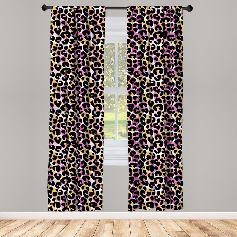 Ambesonne Leopard Print Curtains  Abstract Wild Exotic Animal Skin Pattern in Style with Vibrant Color  Window Treatments 2 Panel Set for Living Room Bedroom  Pair of - 28"" x 95""  Pink Black - Image 2