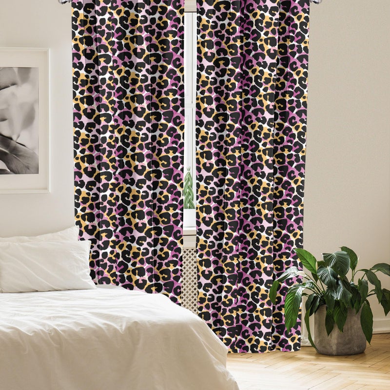Ambesonne Leopard Print Curtains  Abstract Wild Exotic Animal Skin Pattern in Style with Vibrant Color  Window Treatments 2 Panel Set for Living Room Bedroom  Pair of - 28"" x 95""  Pink Black - Image 4