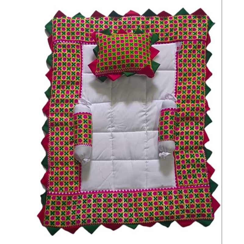 SmallBerry™ Multicolor Newborn Baby Cotton Godari Bedding Set | Cradle Bed Crib Sheet Changing Mat | Cozy Sleep Solution for Newborns | Baby Godari - (0-6 Months)