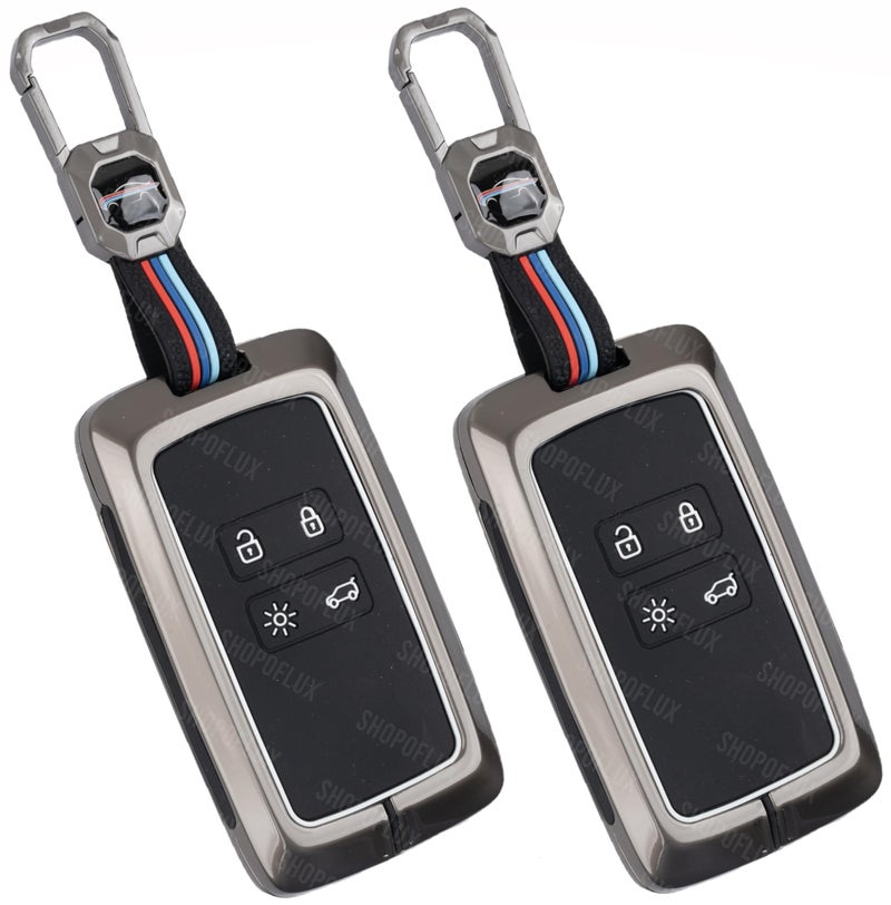 SHOPOFLUX Metal Key Cover Compatible with Renault Triber | Kiger | Duster | Gravite 4 Button Smart Key (Black) - Image 1