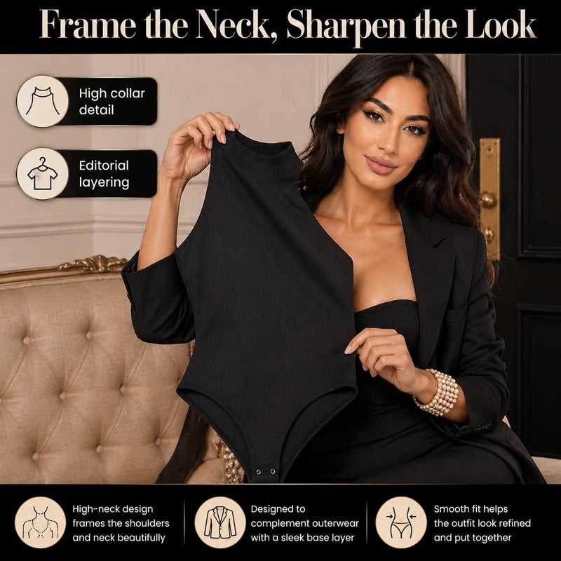 High Neck Halter Ribbed Shapewear Bodysuit Women, Tummy Control Waist Slimming Compression Bodysuit with Crotch Snap Buttons S - Image 5