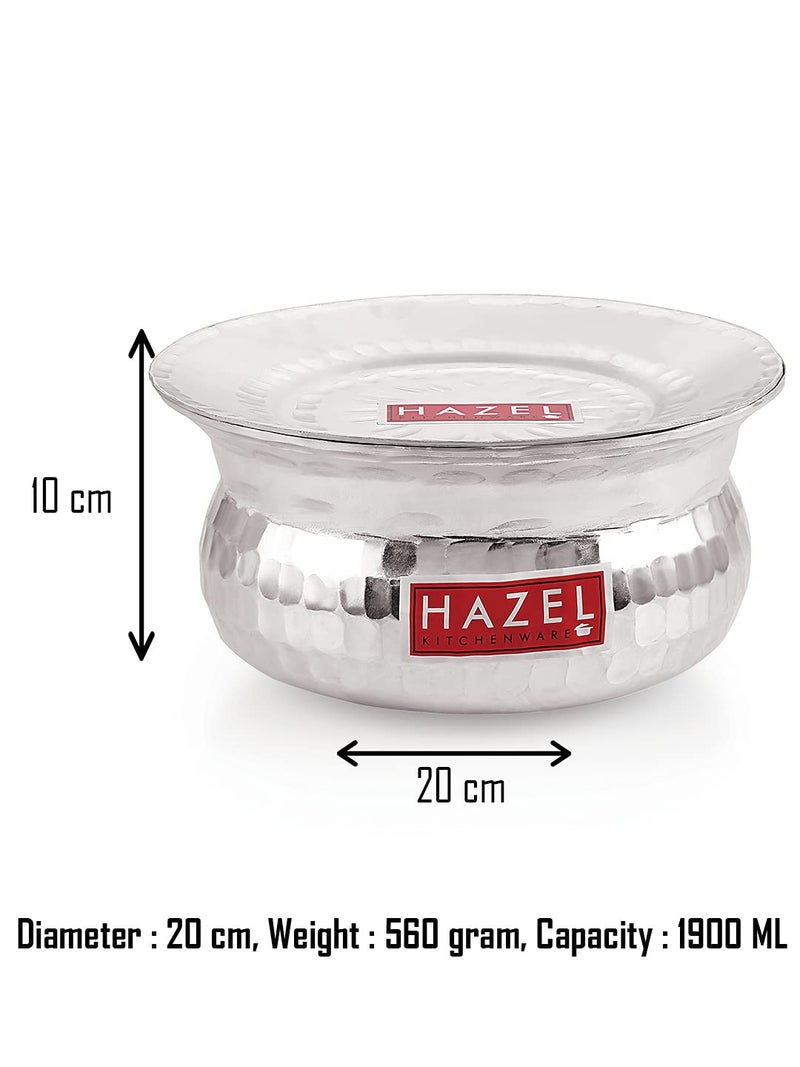 HAZEL Aluminium Hammered Finish Handi with Lid Biryani Rice Cooking Pot GOL Patiya Tope Patila Vessel, 20 cm, 1900 ML Silver - Image 4