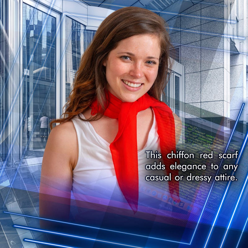 Skeleteen وشاح شيفون سكلتين - أحمر كلاسيكي ريترو شفاف مربع لربط الرأس و الأوشحة و الحقائب للنساء والفتيات - Image 3