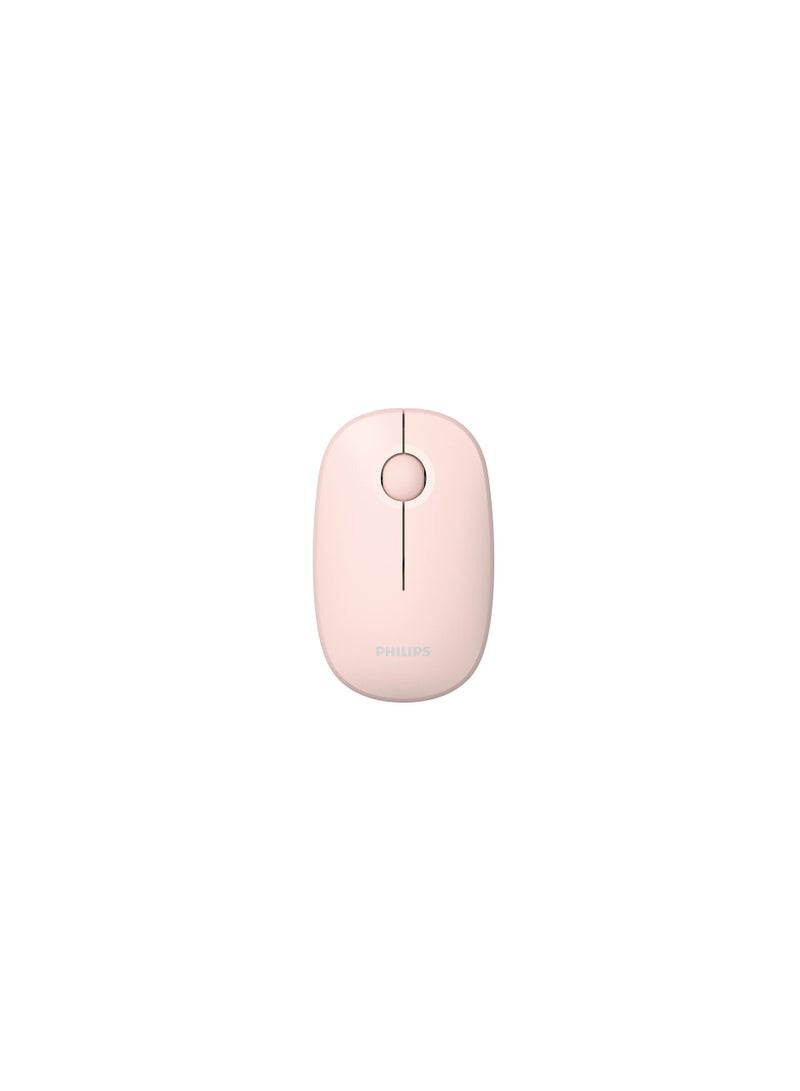 PHILIPS Wireless Mouse,2.4GHz Quiet Mouse with USB Receiver,Ergonomic Optical Computer Mice,1600 DPI,Portable and Durable Computer Mouse with 12-Months Battery Life for PC/Mac/Laptop –Pink Pink - Image 1