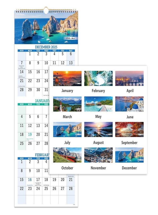 Lemome 2025 Calendar - 3 Month Calendar Vertical Display, 2025 Wall Calendar from Jan. 2025 - Dec. 2025, 11" x 26"(when opened), Large Monthly Calendar - Image 1