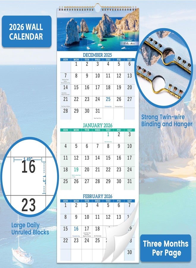 Lemome 2025 Calendar - 3 Month Calendar Vertical Display, 2025 Wall Calendar from Jan. 2025 - Dec. 2025, 11" x 26"(when opened), Large Monthly Calendar - Image 3