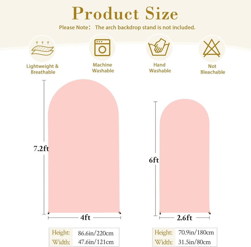 Suppromo Dusty Rose Arch Cover 2 Set-7.2 and 6ft Dusty Pink Arch Backdrop Cover Spandex Wedding Arch Stand Covers for Baby Shower Girls Birthday Party Bridal Shower Wedding Photo Balloon Arches Background - Image 5