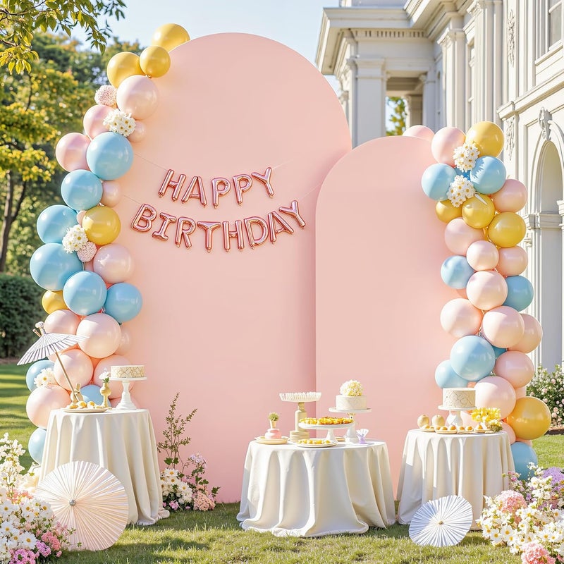 Suppromo Dusty Rose Arch Cover 2 Set-7.2 and 6ft Dusty Pink Arch Backdrop Cover Spandex Wedding Arch Stand Covers for Baby Shower Girls Birthday Party Bridal Shower Wedding Photo Balloon Arches Background - Image 1