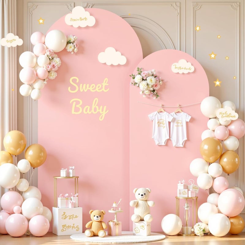 Suppromo Dusty Rose Arch Cover 2 Set-7.2 and 6ft Dusty Pink Arch Backdrop Cover Spandex Wedding Arch Stand Covers for Baby Shower Girls Birthday Party Bridal Shower Wedding Photo Balloon Arches Background - Image 3
