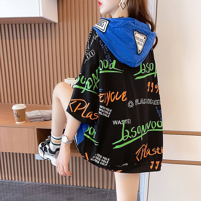 2023 Korean Half Zipper Design Sense Heavy Industry Stitching Hooded Short-Sleeved T-Shirt Women'S Plus Size Women'S Fashion - Image 2