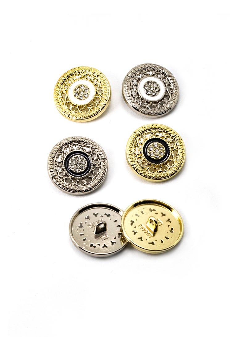 26PCS and 3 sizes Clothes Buttons - Fashion nice Design with stone Round Shaped Metal Button Set (Silver + Black ) - Image 5