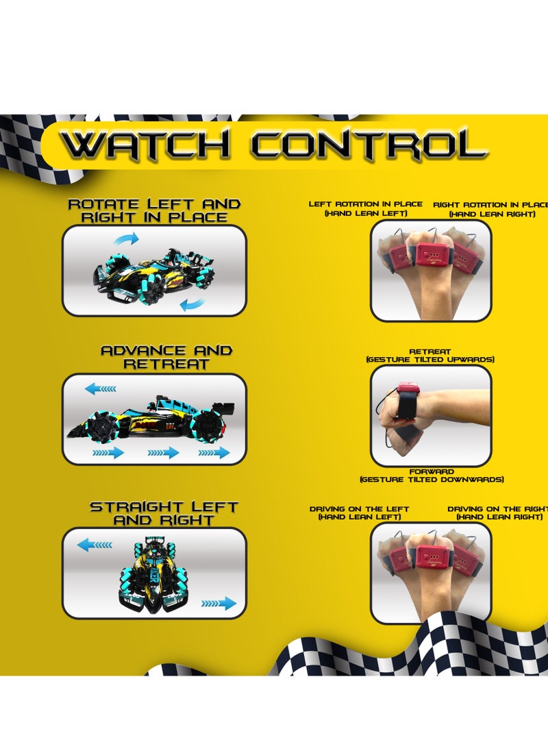 Jinou - Remote Control Car - Made with Premium Quality plastic with high power 4WD Dual Motor – Kids toys Car with Remote Control and Smart Watch Gesture Control with Finger (Yellow and Blue) - Image 1