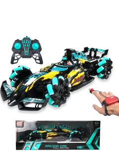 Jinou Remote Control Car - Made with Premium Quality plastic with high power 4WD Dual Motor – Kids toys Car with Remote Control and Smart Watch Gesture Control with Finger (Yellow and Blue)  - Image 1