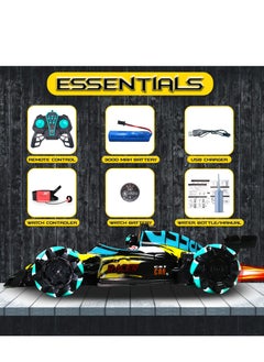 Jinou Remote Control Car - Made with Premium Quality plastic with high power 4WD Dual Motor – Kids toys Car with Remote Control and Smart Watch Gesture Control with Finger (Yellow and Blue)  - Image 3