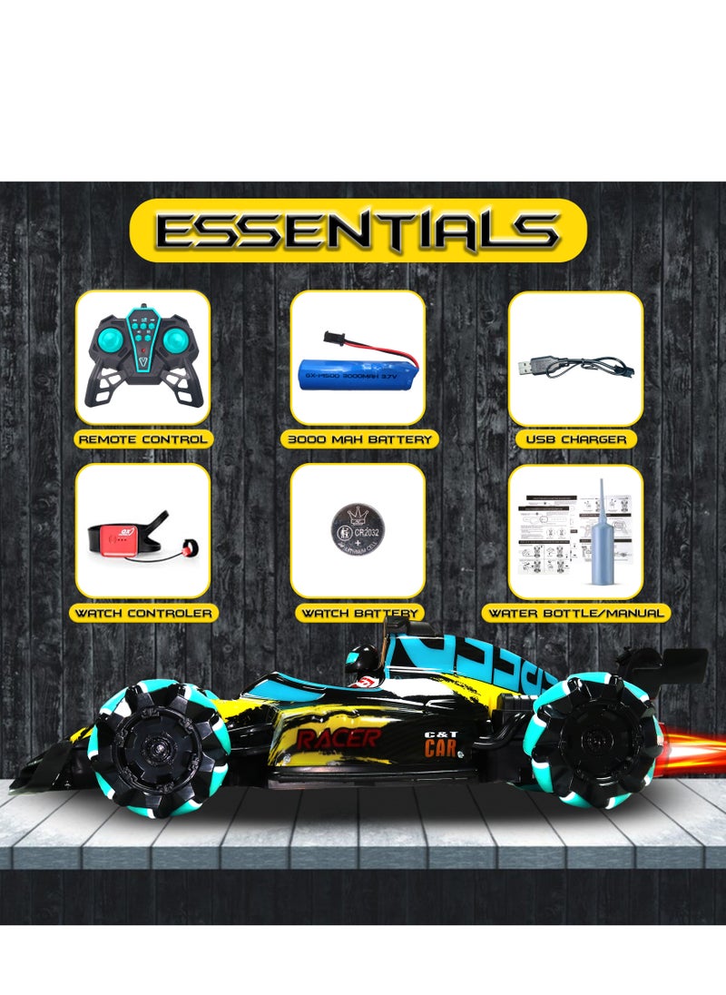 Jinou - Remote Control Car - Made with Premium Quality plastic with high power 4WD Dual Motor – Kids toys Car with Remote Control and Smart Watch Gesture Control with Finger (Yellow and Blue) - Image 1