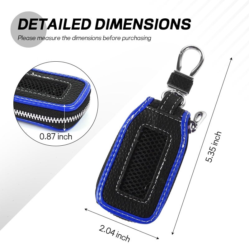 Hbxdeco Car Key Fob Case, Leather Car Key Chain Case Holder with Mesh Window, Universal Auto Keychain Case Protector Cover (Black+Blue) - Image 2