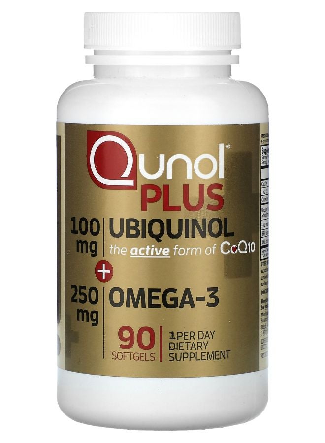 Qunol Plus Ubiquinol + Omega-3 100 mg + 250 mg 90 Softgels - Image 1