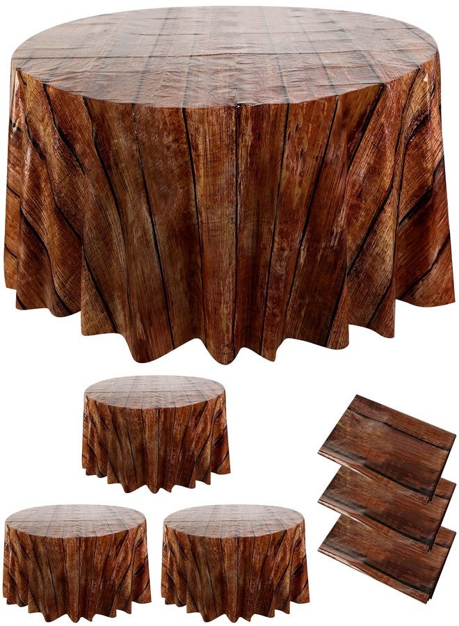 Remagr 3 Pcs Wood Grain Tablecloth 84 Inch Western Themed Party Decorations Wood Tablecloth Waterproof Polyester Table Cloth Disposable Table Cover for Birthday Cowboy Party Buffet Picnic Decor - Image 1