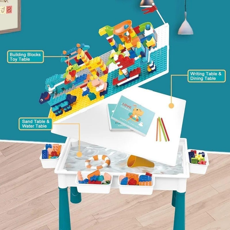 Kids Cube Table with Chair, 102 Pieces, with Large Building Blocks, Height Adjustable, for Children from 3 Years Old