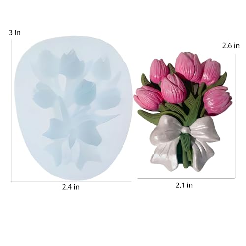 XMOX 3D 2 Pack Tulip Bouquet Candle Mold, Plant Silicone Mold, Flower Resin Mold for Soap Soy Wax Epoxy DIY Handcraft Home Ornaments Car Air Freshener Home Decoration - Image 2