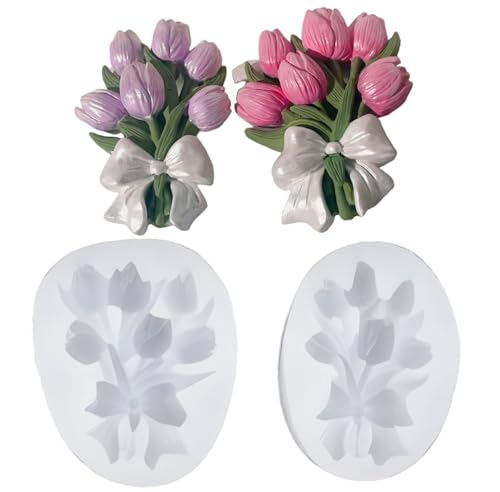 XMOX 3D 2 Pack Tulip Bouquet Candle Mold, Plant Silicone Mold, Flower Resin Mold for Soap Soy Wax Epoxy DIY Handcraft Home Ornaments Car Air Freshener Home Decoration - Image 1
