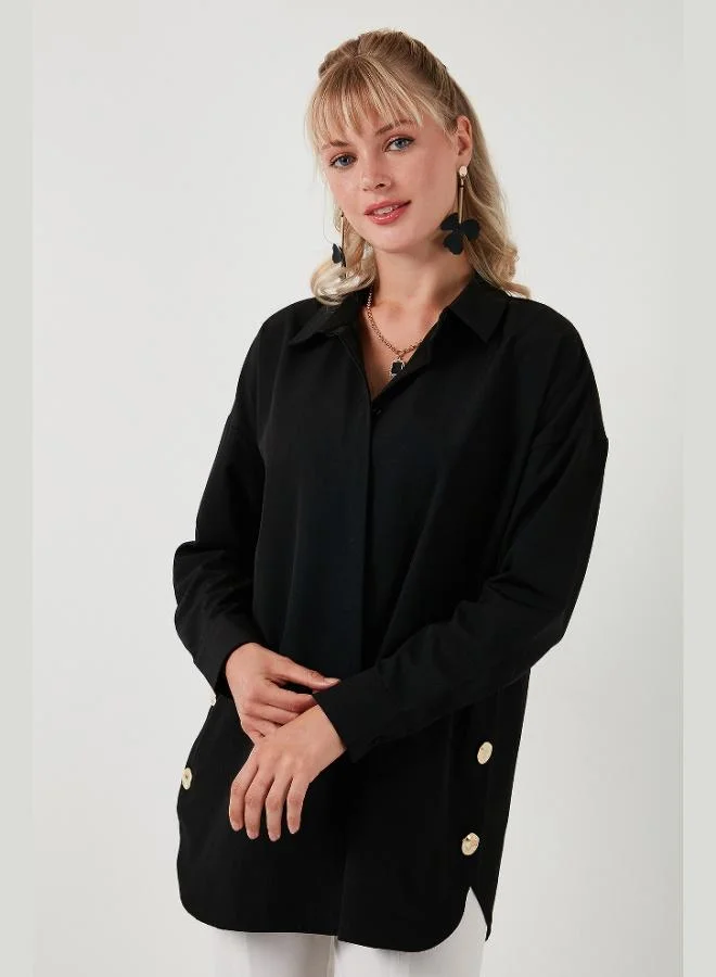 ليلا قميص نسائي قطن كبير الحجم بأزرار جانبية