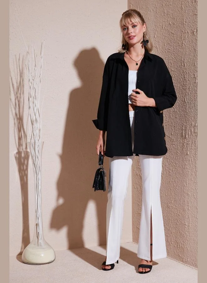 ليلا قميص نسائي قطن كبير الحجم بأزرار جانبية