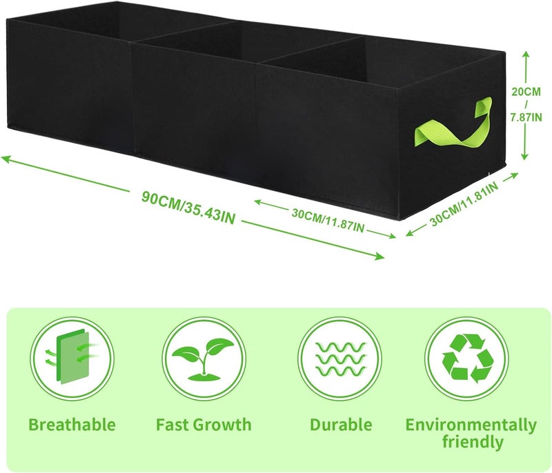 ANGELIOX 2Pcs Grow Bags, 3-Grids Rectangle Grow Bag,14 Gallon Thickened 400G Fabric Garden Bed, Nonwoven Square Flower Planter Containers for Flowers,Vegetable,Fruit, Growing Pots with Handles - Image 4