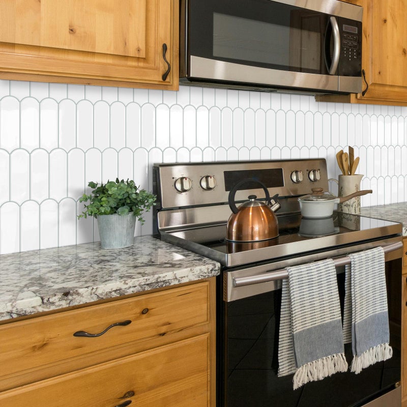 Tiwoos White Kitchen Backsplash Tile Peel and Stick Self Adhesive Tiles for Kitchen Wall (10-Sheet,12"x12") - Image 4