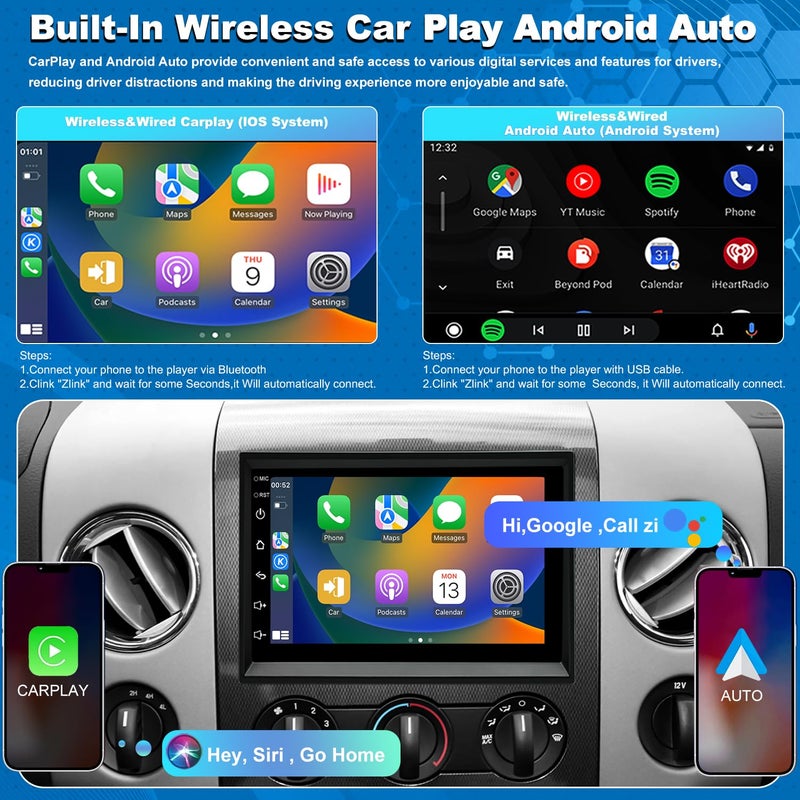 Aitrenlu Car Radio For Ford F150 F-150 2004-2008, F250 /F350 2006-2016, E150/E250/E350 2009-2014,Shelby GT500 2007-2009, Fusion Edge Expedition Explorer Taurus Touch Screen Stereo, Wireless Carplay Back Camera - Image 3
