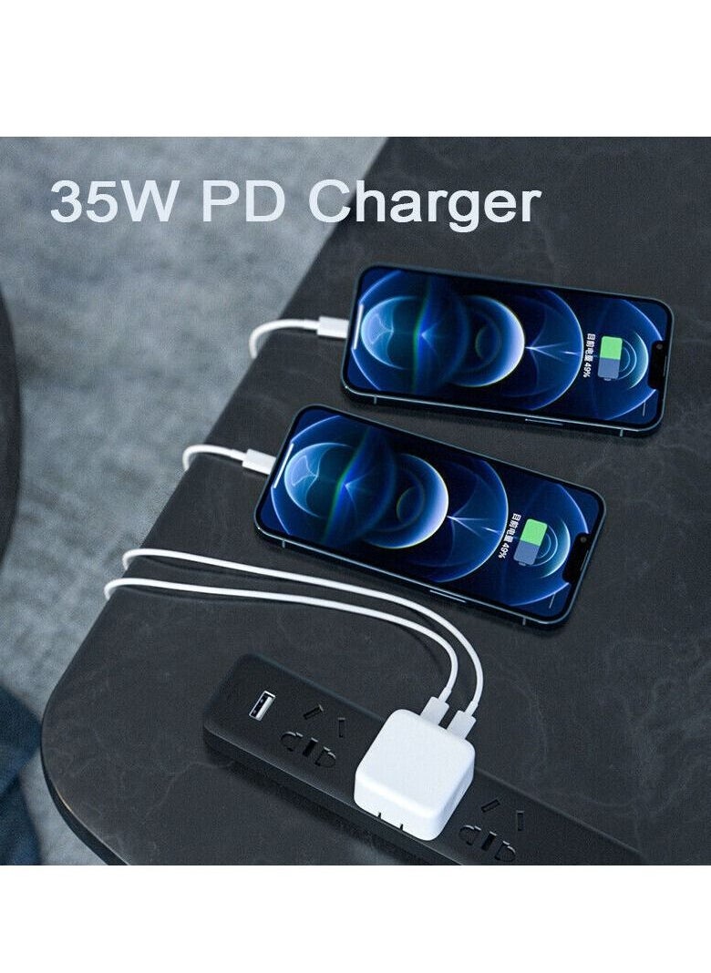 ELTRAZONE - Original 35W USB-C Power Adapter For iPhone 14 13 12 11 Pro Max 14 Plus XS XR XS Max iPad Pro Macbook Dual Type C Port PD Fast Charging UK Plug Wall Charger - Image 1