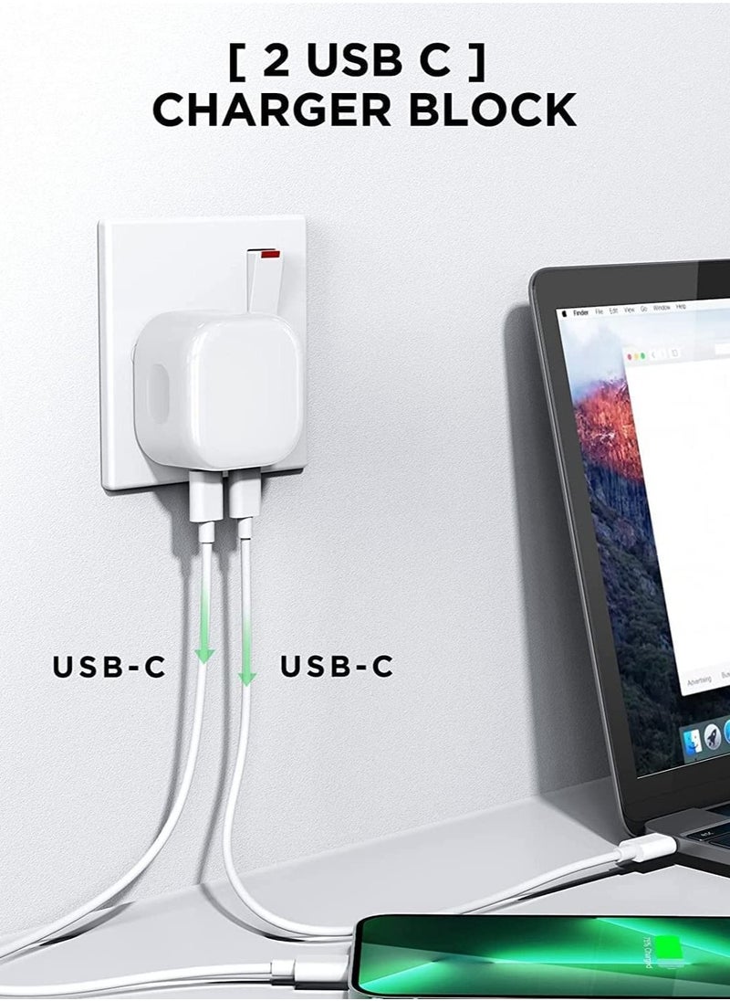 ELTRAZONE - Original 35W USB-C Power Adapter For iPhone 14 13 12 11 Pro Max 14 Plus XS XR XS Max iPad Pro Macbook Dual Type C Port PD Fast Charging UK Plug Wall Charger - Image 1