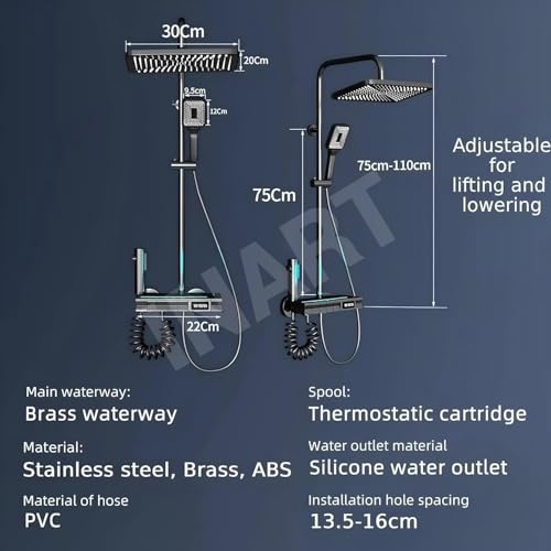 InArt LED Thermostatic Shower Panel For Bathroom Full Set - Matte Black Rainfall Mixer, Easy Wall-Mount, Single Lever, Versatile Modes for Modern Bathrooms - Image 4
