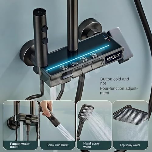 InArt LED Thermostatic Shower Panel For Bathroom Full Set - Matte Black Rainfall Mixer, Easy Wall-Mount, Single Lever, Versatile Modes for Modern Bathrooms - Image 5