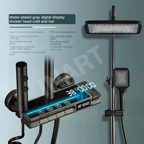 InArt LED Thermostatic Shower Panel For Bathroom Full Set - Matte Black Rainfall Mixer, Easy Wall-Mount, Single Lever, Versatile Modes for Modern Bathrooms - Image 3