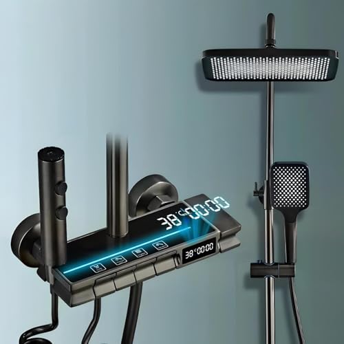InArt LED Thermostatic Shower Panel For Bathroom Full Set - Matte Black Rainfall Mixer, Easy Wall-Mount, Single Lever, Versatile Modes for Modern Bathrooms - Image 1