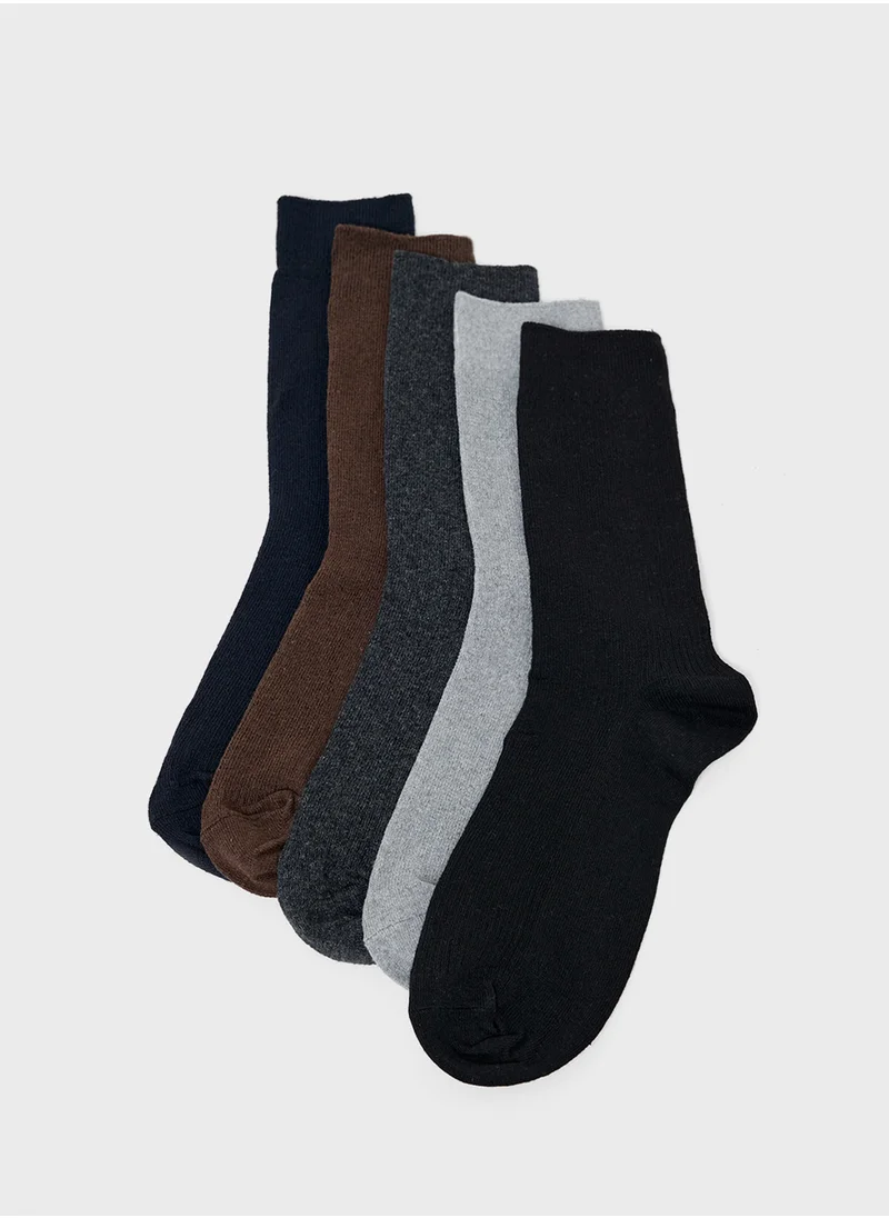 Seventy Five Basics Pack Of 5 Crew Length Socks