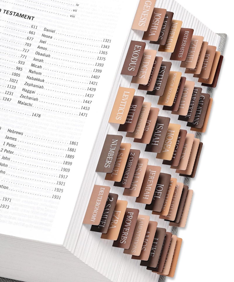 Taja Bible Tabs for Women & Men, Laminated Bible Tabs for Study Bible, Large Print Neutral Bible Tabs for Easy Navigation, Bible Index Tabs, 66 Tabs Old & New Testament, Extra 9 Blank Tabs - Bed of Oak - Image 1