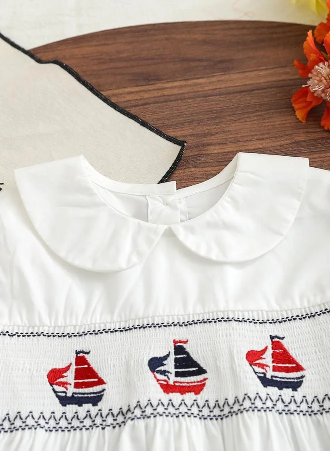 تايك تو Girls Off-White Embroidered Smocked Dress