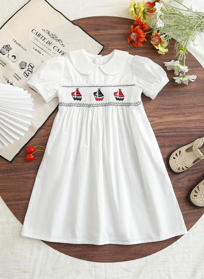 تايك تو Girls Off-White Embroidered Smocked Dress