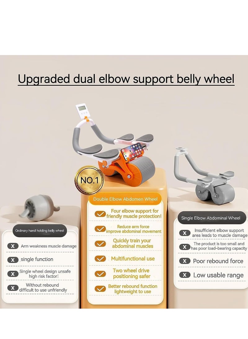 Ab Roller Auto Recoil Addominal Roller With 4 Elbow Support Knee Pads, Ab Scooter With Mobile Phone Holder, Abdominal Core Exercise Equipment For Workout