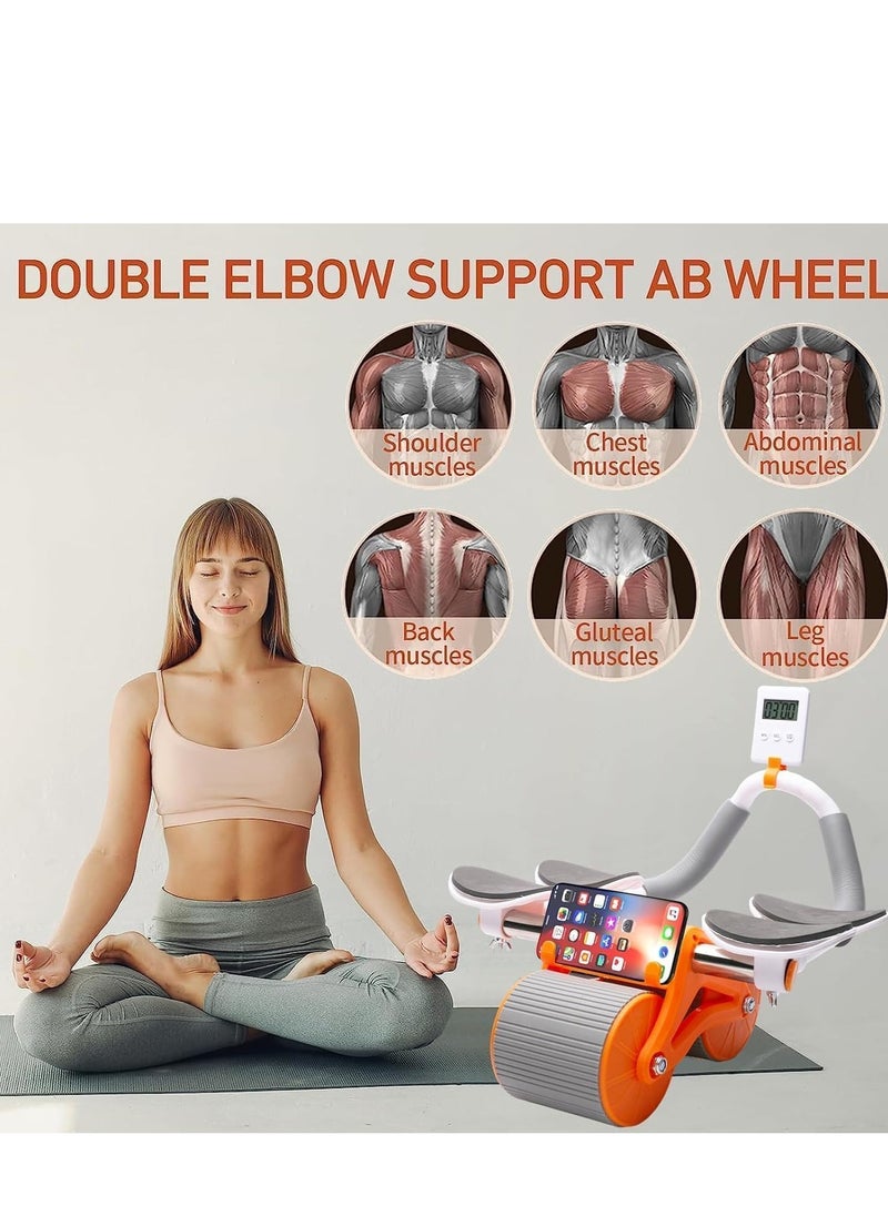 Ab Roller Auto Recoil Addominal Roller With 4 Elbow Support Knee Pads, Ab Scooter With Mobile Phone Holder, Abdominal Core Exercise Equipment For Workout