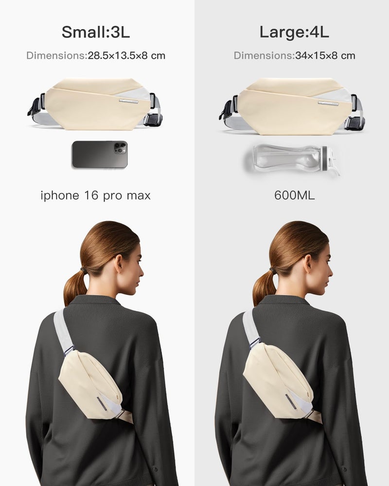 Inateck Sling Bag X, Multi-pocket Crossbody Shoulder Chest Bag with Adjustable Shoulder Strap, Water-resistant Waist Fanny Pack for Men, Women, Travel, Daily Use, Cycling, Hiking, Beige, Small - Image 3