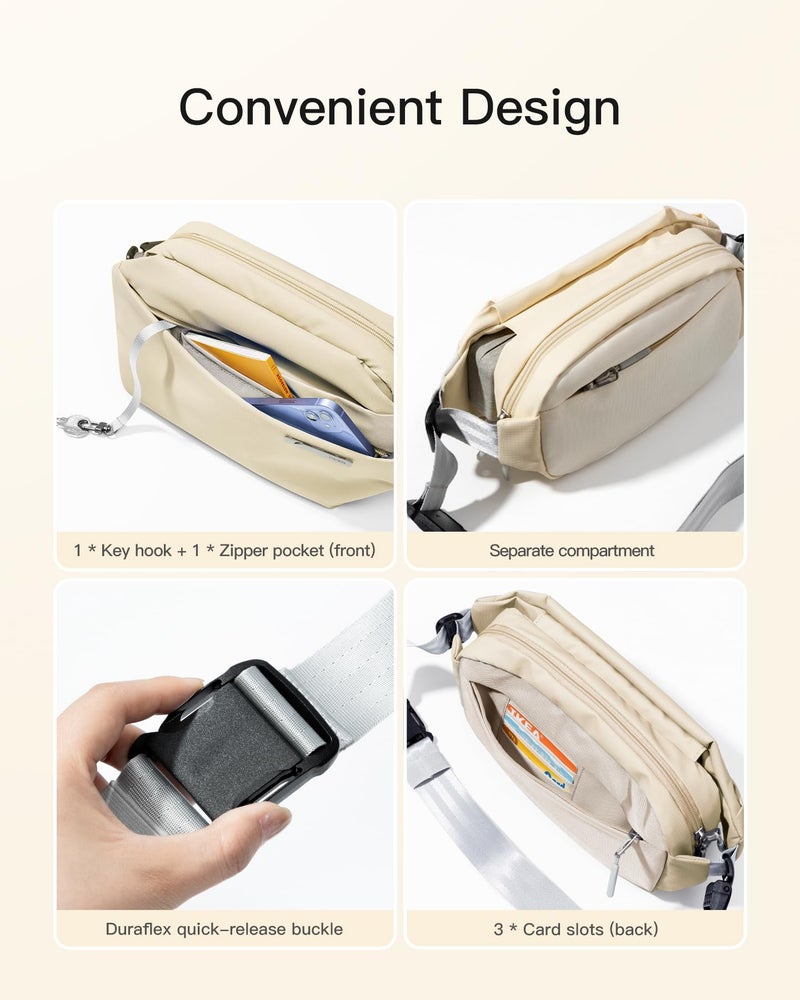 Inateck Sling Bag X, Multi-pocket Crossbody Shoulder Chest Bag with Adjustable Shoulder Strap, Water-resistant Waist Fanny Pack for Men, Women, Travel, Daily Use, Cycling, Hiking, Beige, Small - Image 5