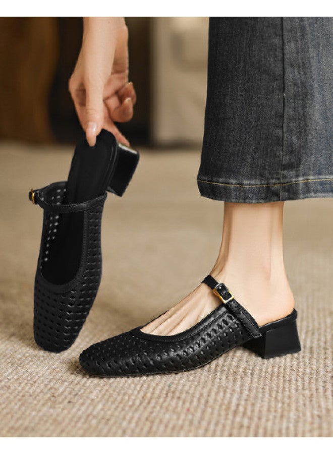 Amo Minimalist Hollow-out Slippers outdoor Wearable 2025 Summer Single Strap Mori Girl Mule Sandals elegant Casual Slides - Image 1